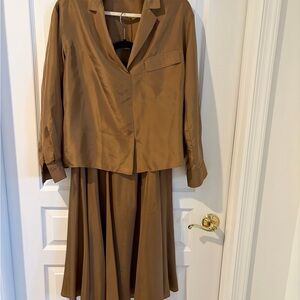 Vince Silk Blouse and matching skirt in Warm Brown